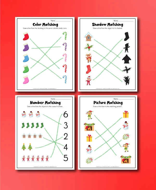 Christmas matching worksheets collage