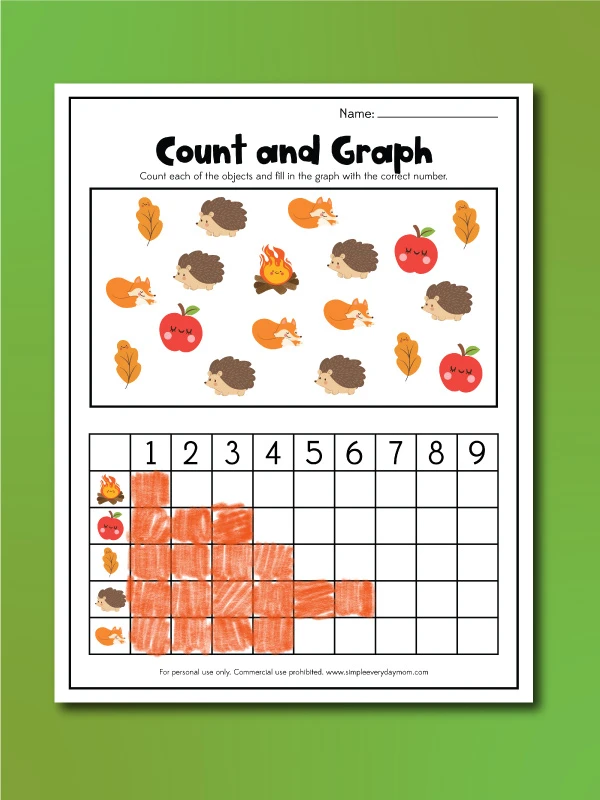 Fall graphing worksheets for kids count and graph