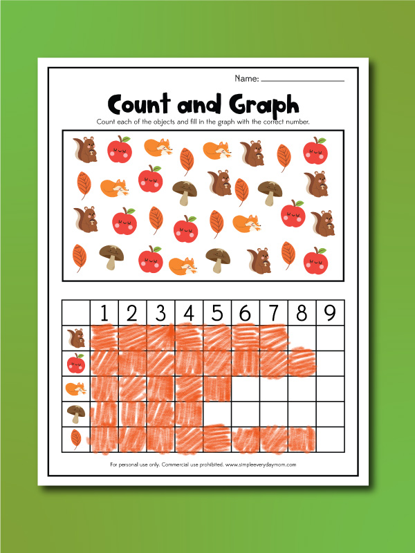 Fall graphing worksheets for kids count and graph