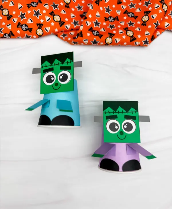 two examples of Frankenstein paper cup craft