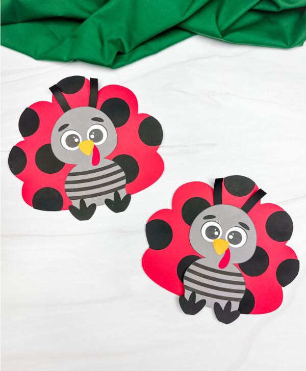 two side by side examples of ladybug turkey disguise craft