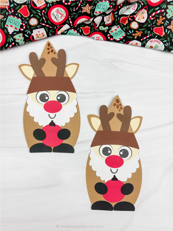 two examples of finished reindeer gnome craft