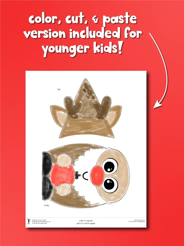 color cut and paste reindeer gnome craft template