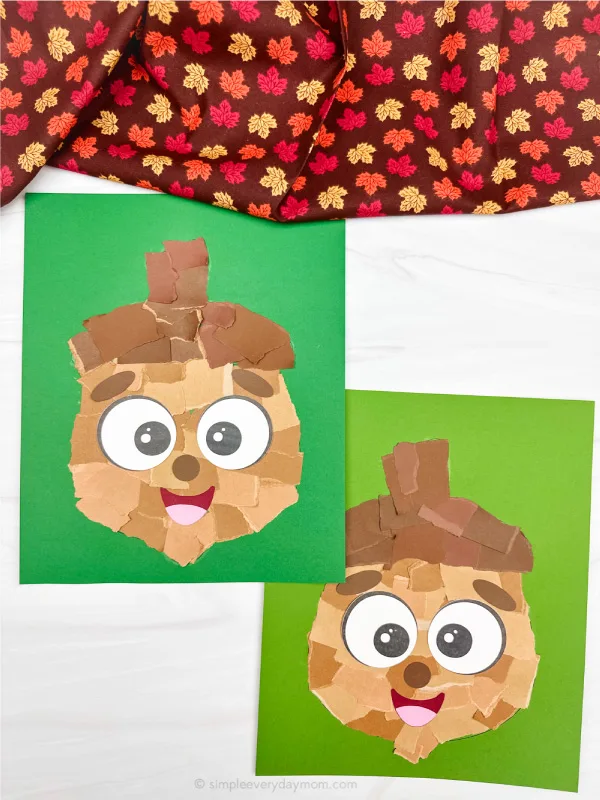 two side by side examples of torn paper acorn