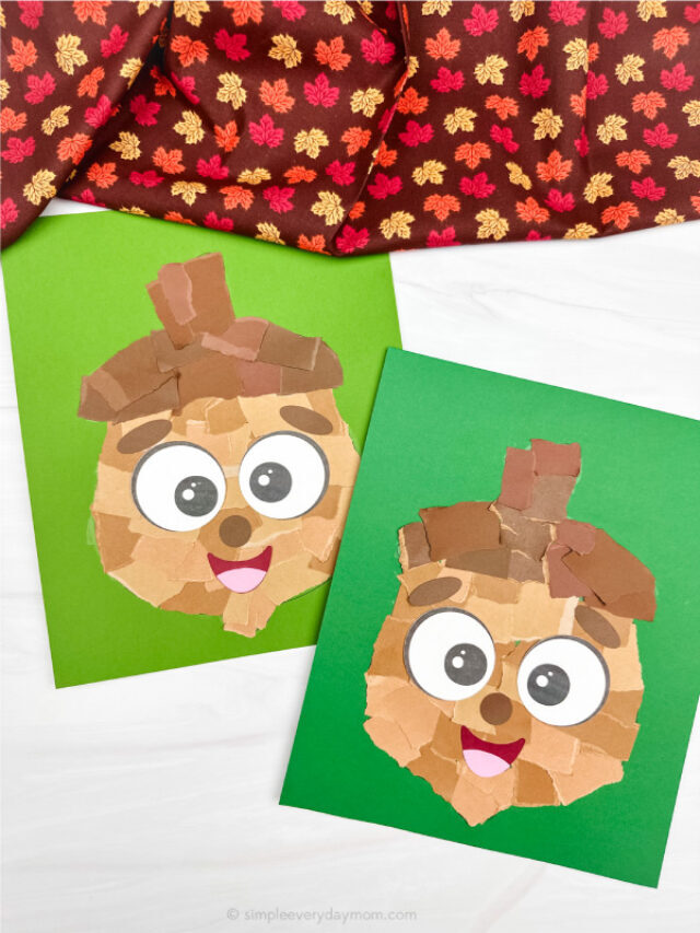 Torn Paper Acorn Craft For Kids [Free Template] Story