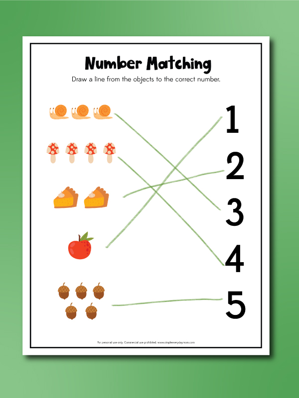 fall matching worksheets number matching