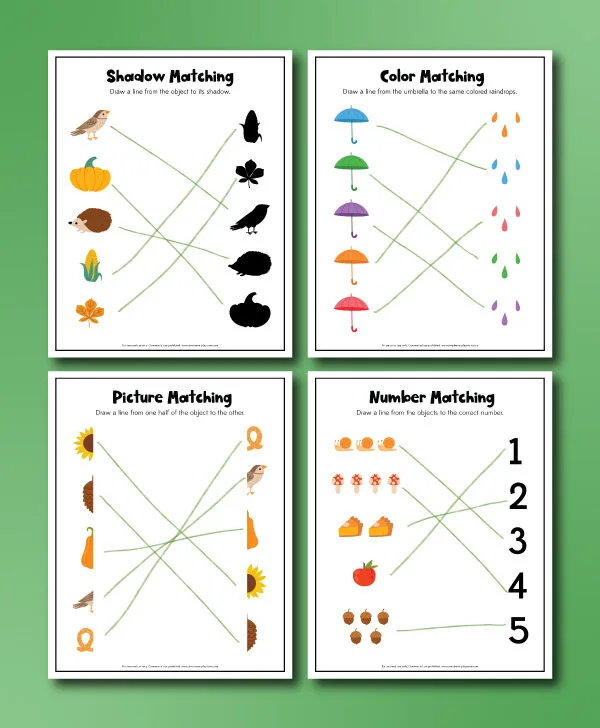 fall matching worksheets collage