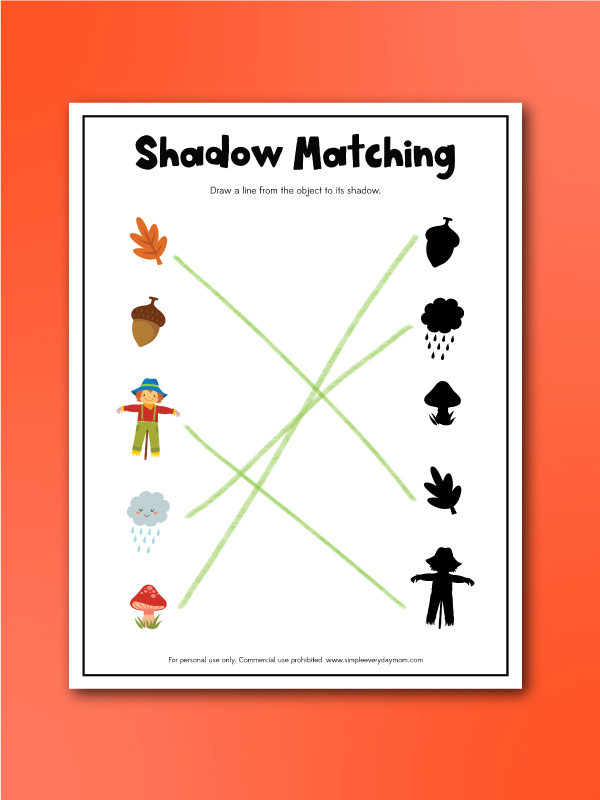 Scarecrow activity sheet shadow matching