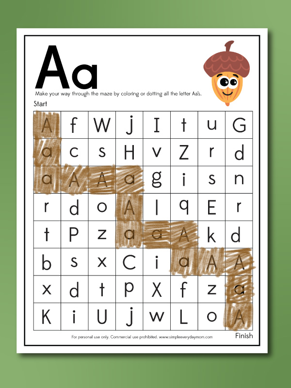 acorn worksheet letter a maze image