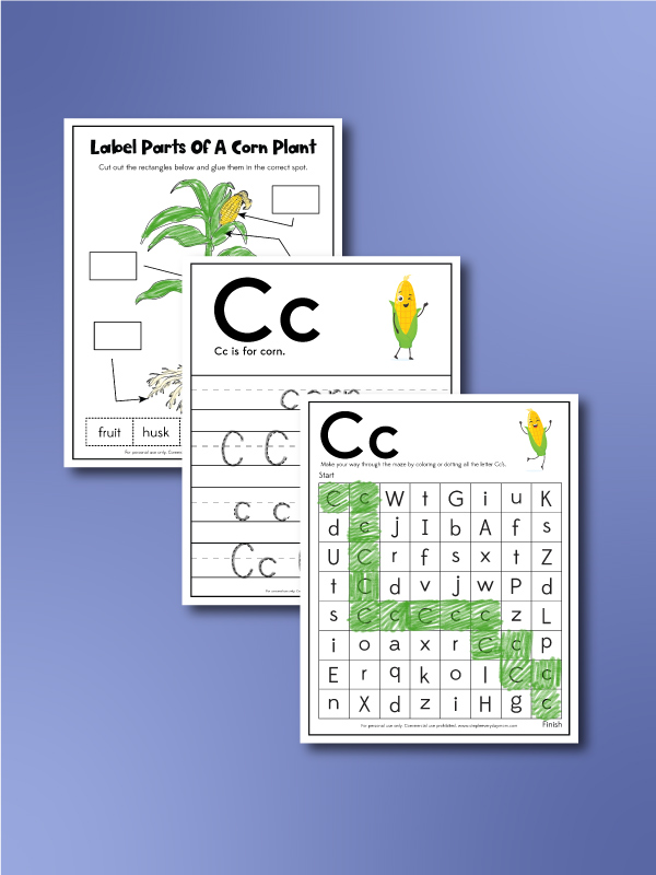 corn worksheets collage