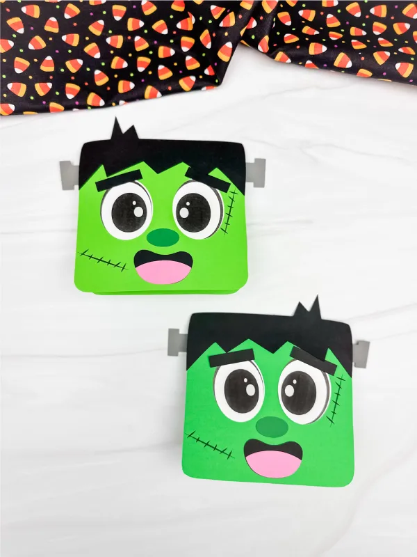 two side by side examples of Frankenstein card craft