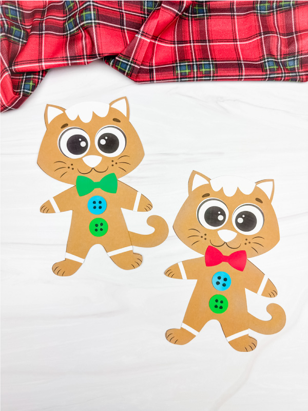 two side by side examples of Gingerbread cat craft