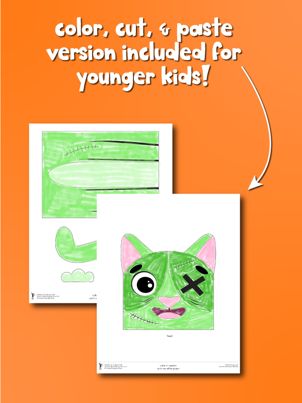 zombie cat puppet craft colored template