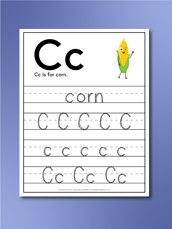 corn worksheets letter trace