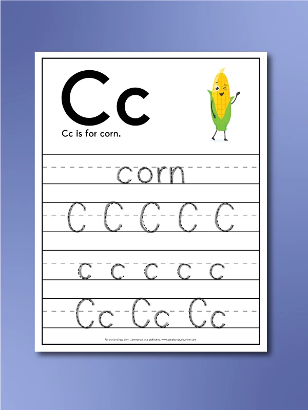 corn worksheets letter trace