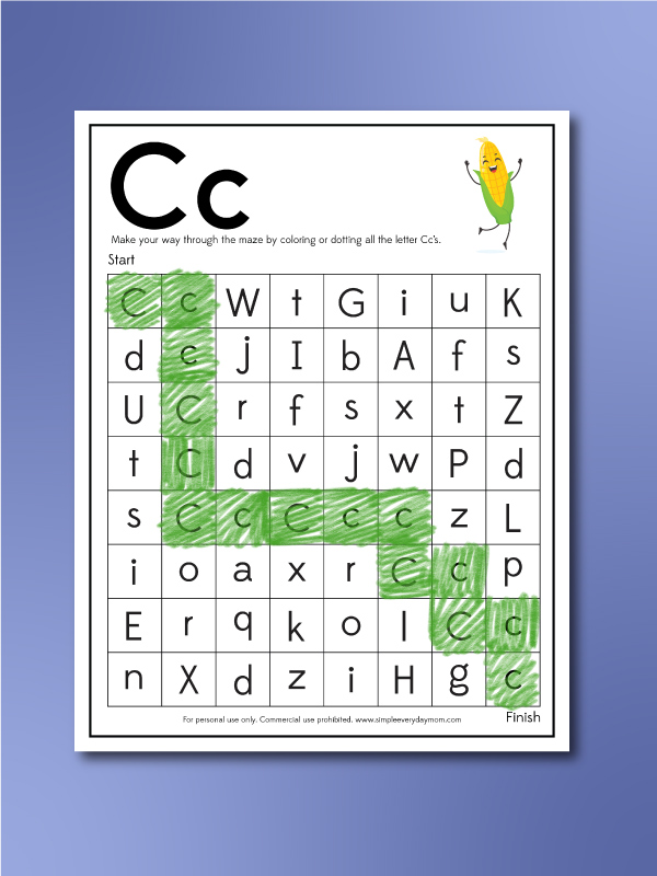 corn worksheets letter maze