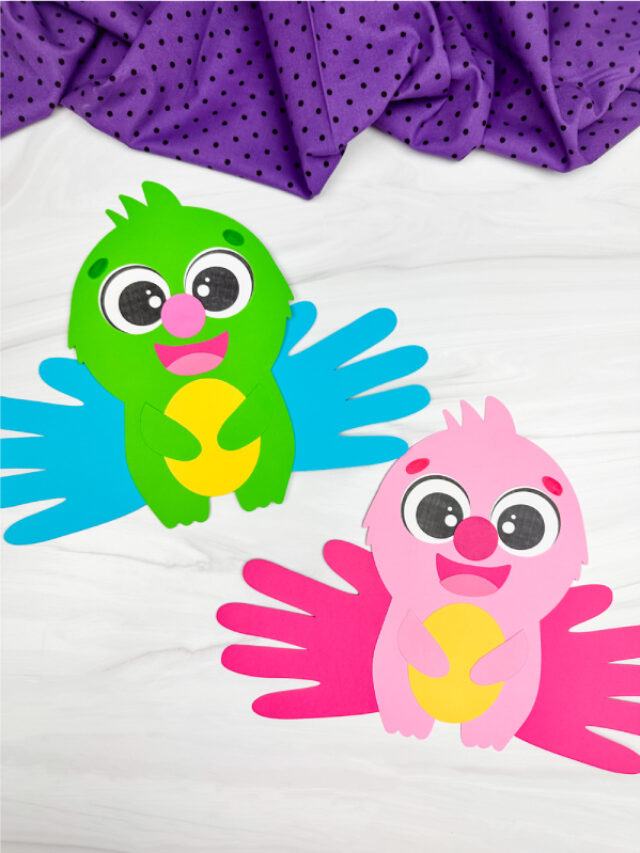 two side by side examples of handprint monster craft
