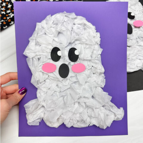 hand holding finished example of tissue paper ghost