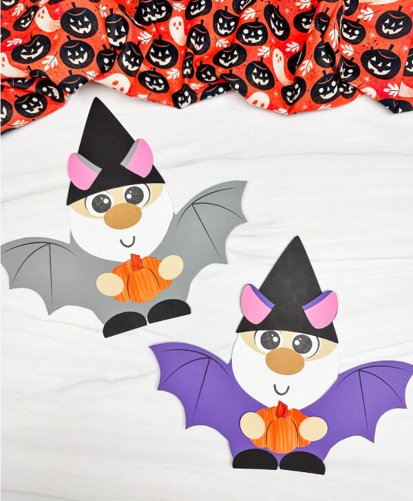 two side by side examples of bat gnome craft