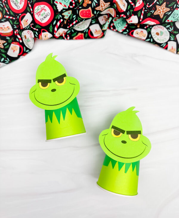 double image of grinch paper cup craft side my side