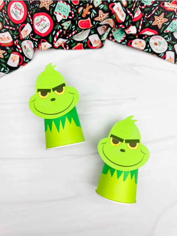 double image of grinch paper cup craft side my side