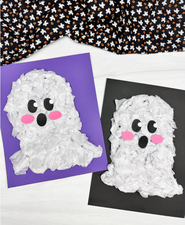two side by side examples of finished tissue paper ghost