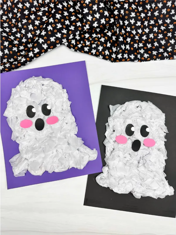 two side by side examples of finished tissue paper ghost