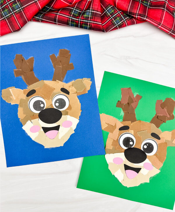 dual version of torn paper reindeer craft side by side