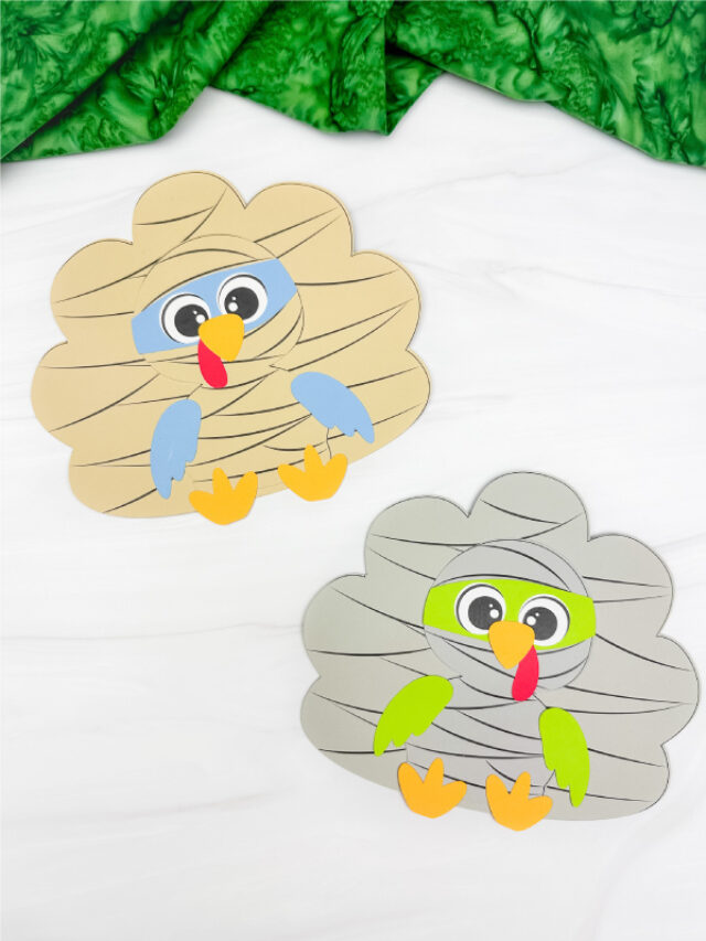 double photo of turkey mummy craft side by side
