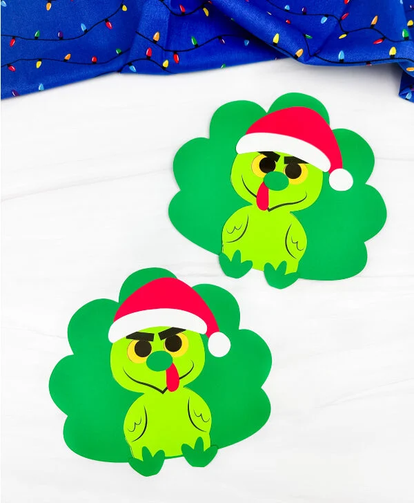 double image of grinch turkey disguise craft side by side