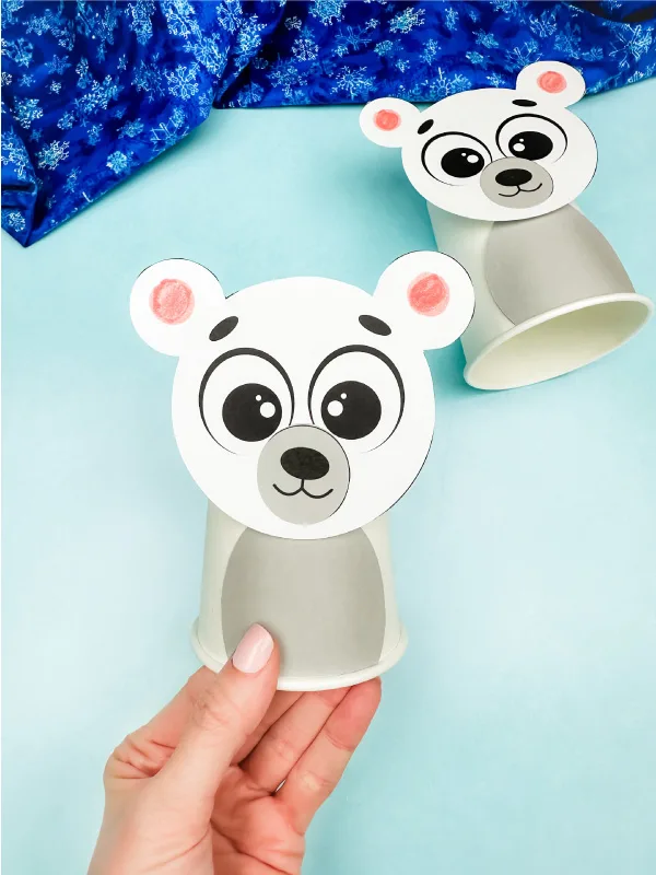 holding the polar bear paper cup craft