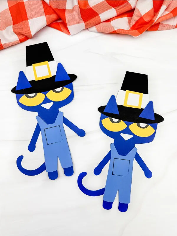 double image of pete the cat thanksgiving craft side by side