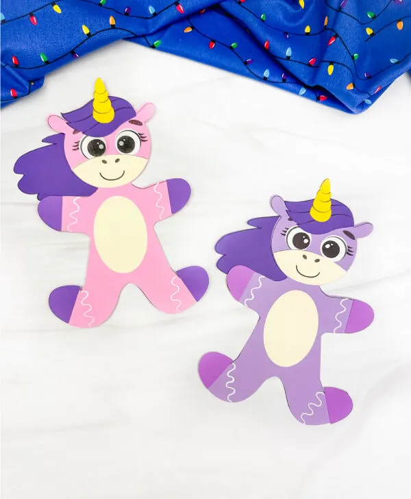 double image of gingerbread disguise unicorn craft side by side