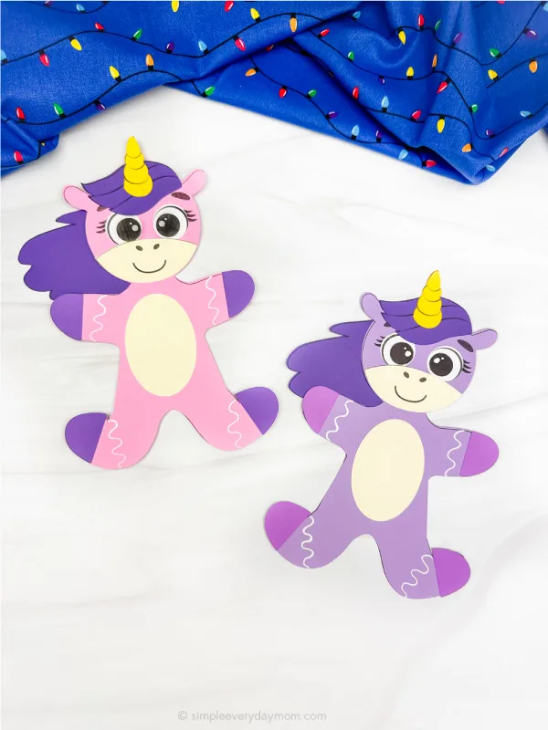 double image of gingerbread disguise unicorn craft side by side