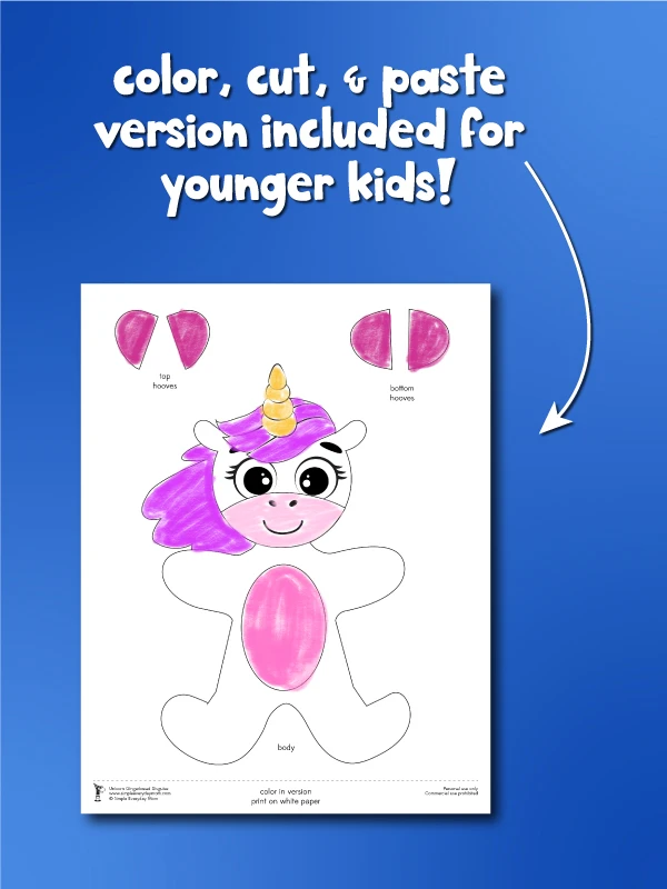 color,cut, and paste gingerbread disguise unicorn craft