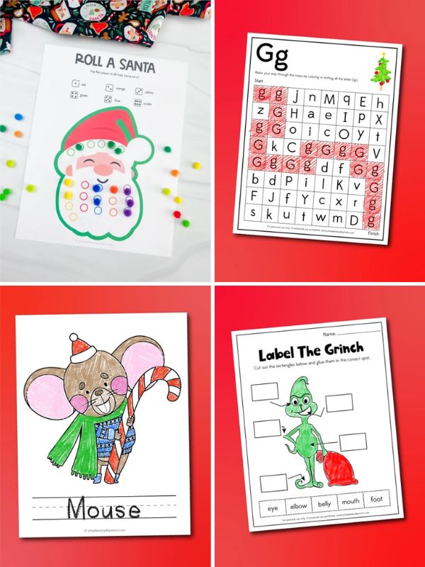 collage of Christmas activities for kindergarten