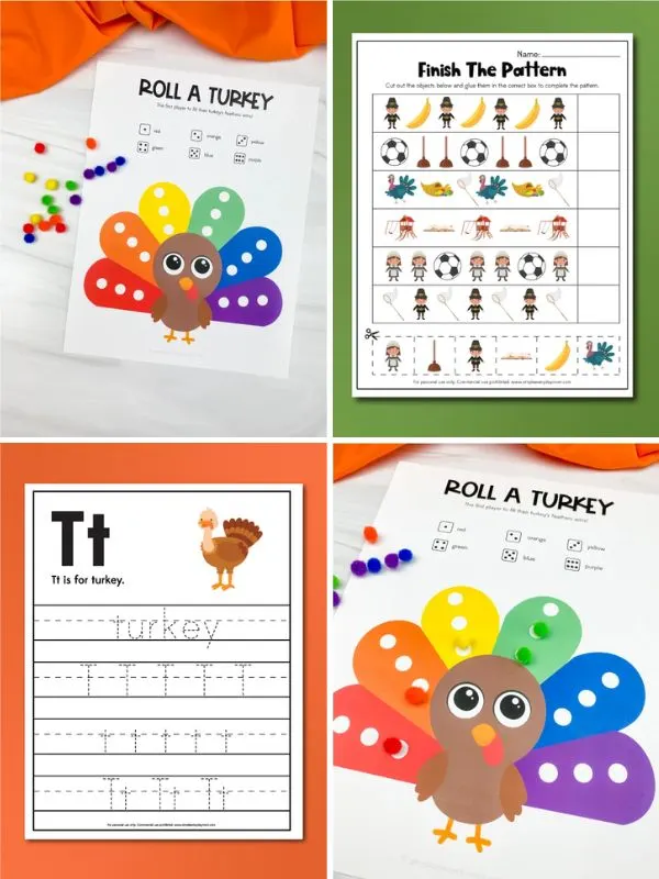 collage of free thanksgiving printables