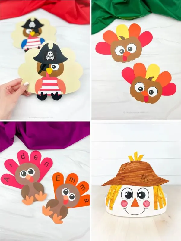 collage of PreK thanksgiving crafts