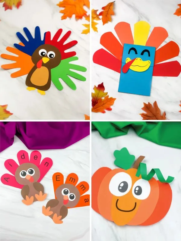 collage of thanksgiving preschool crafts