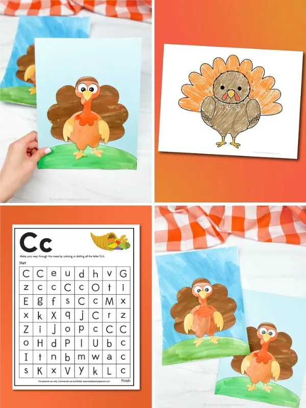 collage of thanksgiving printable activities