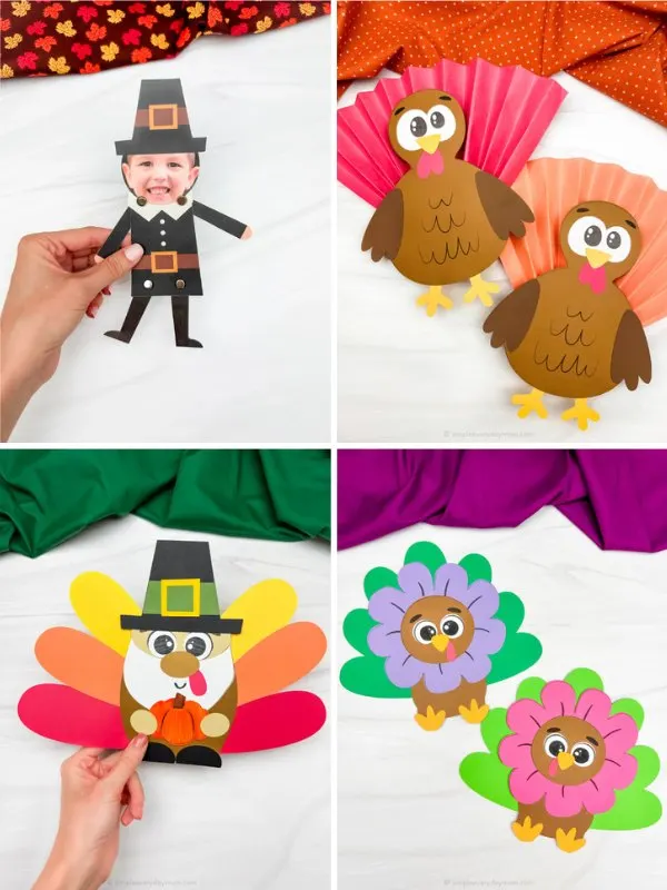 collage of Thanksgiving crafts for kids