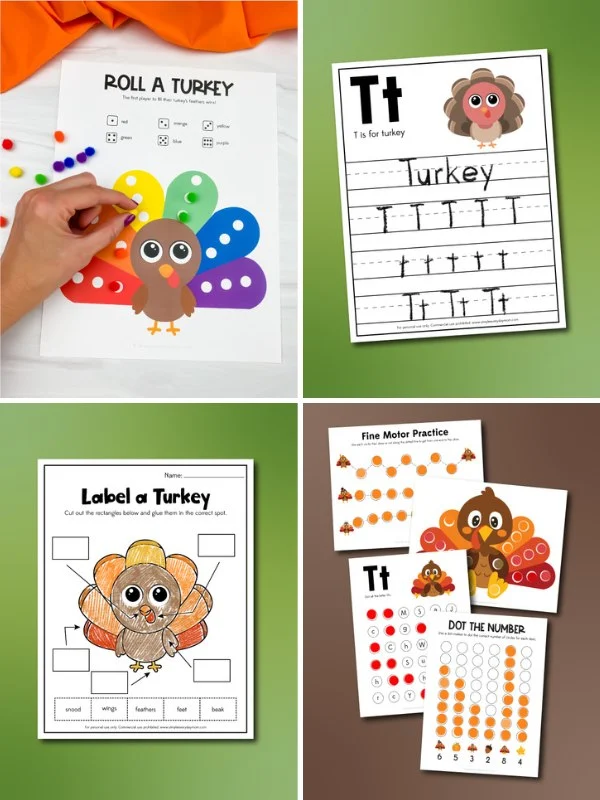 collage of thanksgiving activities for preschoolers