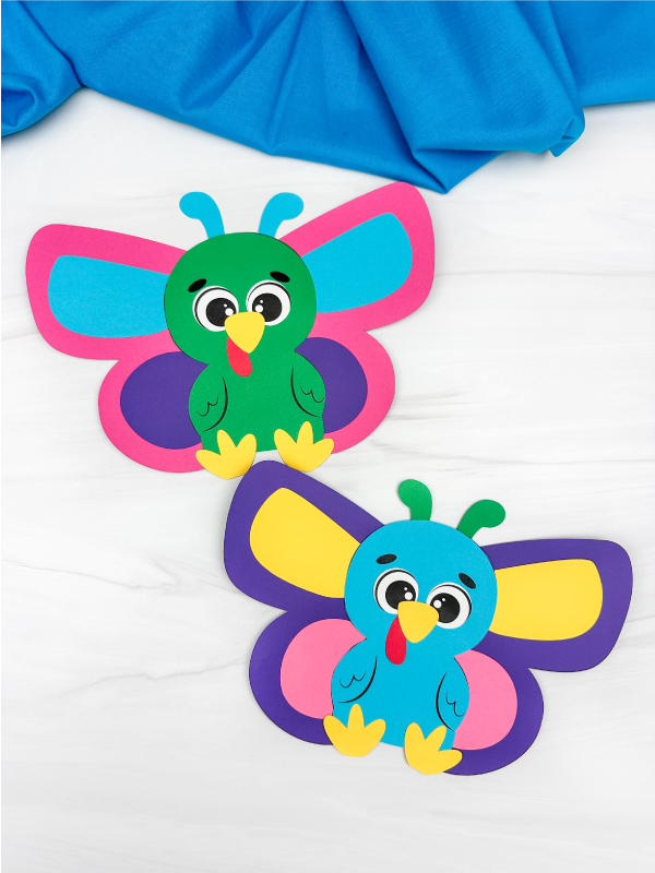 double photo of butterfly turkey disguise craft side by side