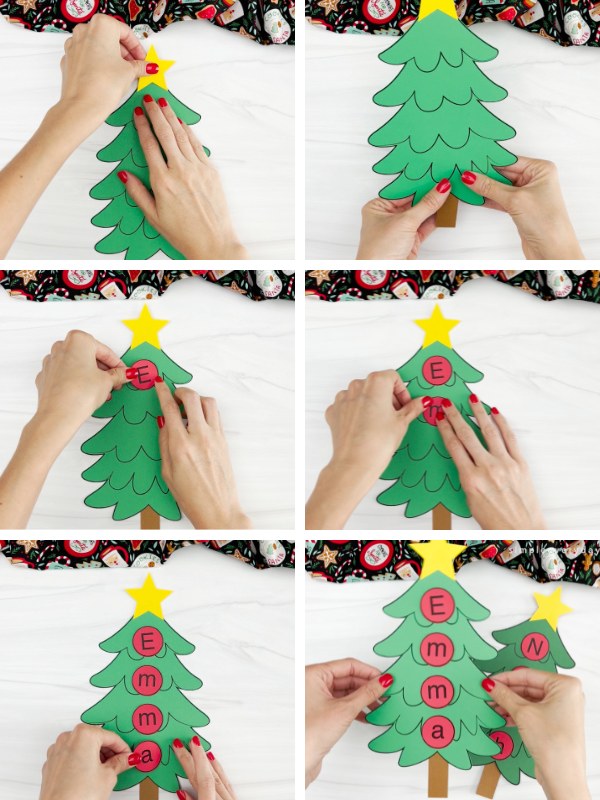 in process Christmas tree name craft image collage