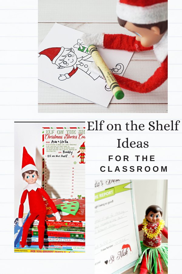 collage image of elf on the shelf classroom ideas