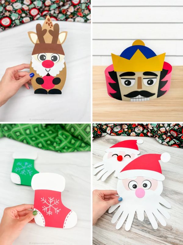 collage of easy christmas crafts for kids