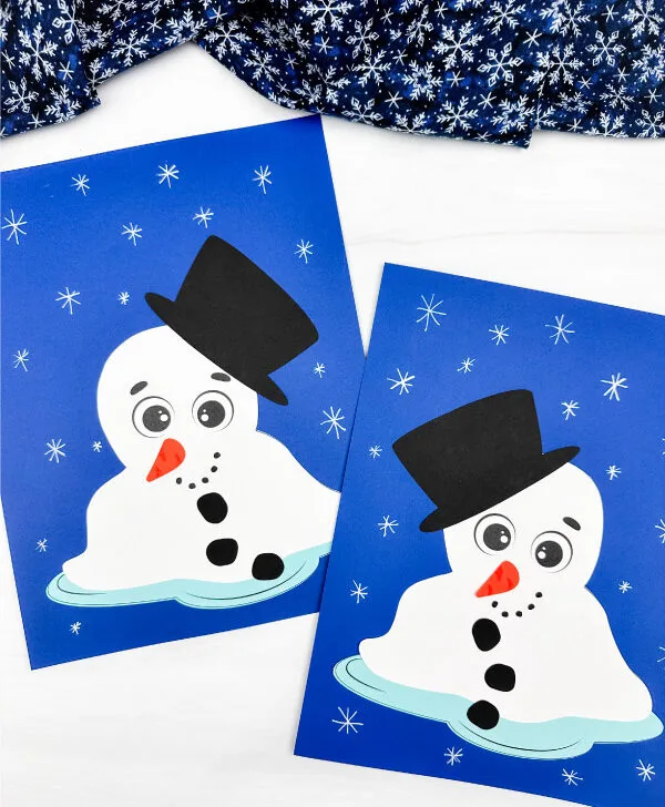 double image of melted snowman craft side by side