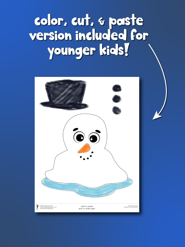 cut, color and paste of melted snowman template image