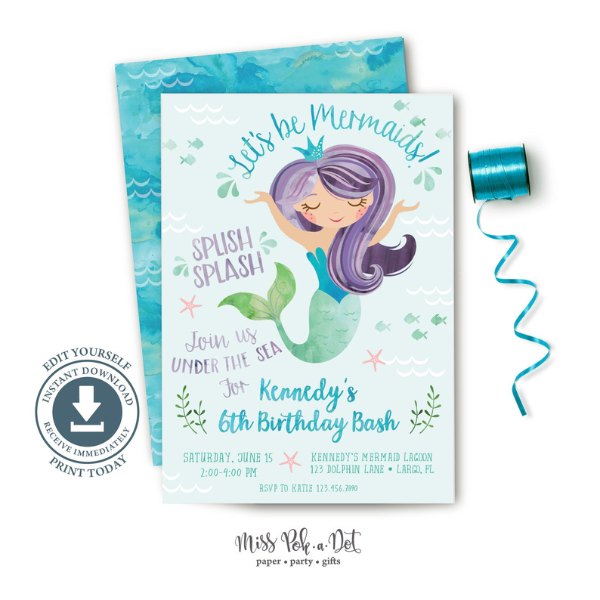 Mermaid birthday party invitations