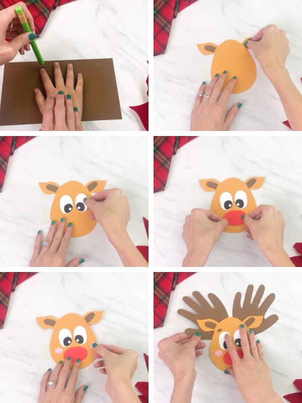 in process reindeer handprint craft image collage